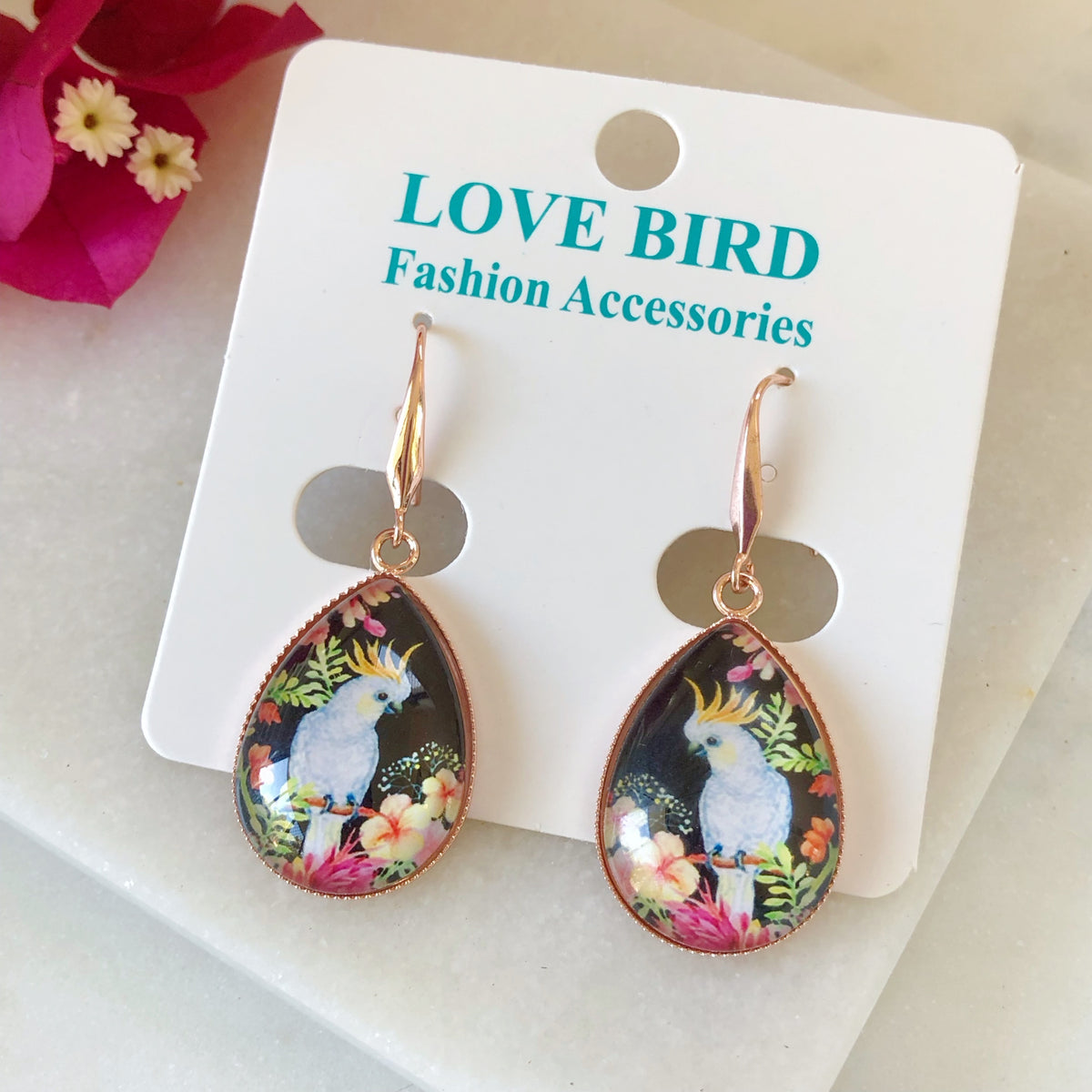 Black Glass Cockatoo Earrings Love Bird Fashion Accessories