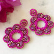 Load image into Gallery viewer, Fuschia Pink Beaded Crystal Earrings