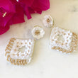 Load image into Gallery viewer, Beaded White & Gold Flower Earrings