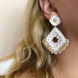 Load image into Gallery viewer, Beaded White & Gold Flower Earrings