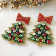 Load image into Gallery viewer, Christmas Tree & Red Bow Earrings