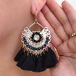 Load image into Gallery viewer, Black Statement Tassel Earrings