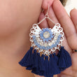 Load image into Gallery viewer, Navy Statement Tassel Earrings