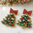 Load image into Gallery viewer, Christmas Tree & Red Bow Earrings