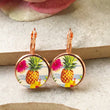 Load image into Gallery viewer, Pineapple Earrings, Wood Earrings, Drop Dangle Earrings, Leverback Earrings, Bamboo Earrings, French Hook Earrings, Rose Gold Or Silver