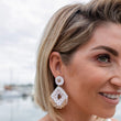 Load image into Gallery viewer, Beaded White & Gold Flower Earrings