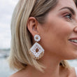 Load image into Gallery viewer, Beaded White & Gold Flower Earrings