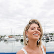 Load image into Gallery viewer, Beaded White & Gold Flower Earrings