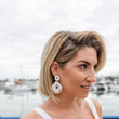 Load image into Gallery viewer, Beaded White & Gold Flower Earrings