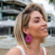 Load image into Gallery viewer, Fuschia Pink Beaded Crystal Earrings