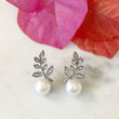 Load image into Gallery viewer, Silver Leaf & Pearl Earrings