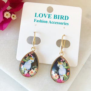 Black Glass Cockatoo Earrings