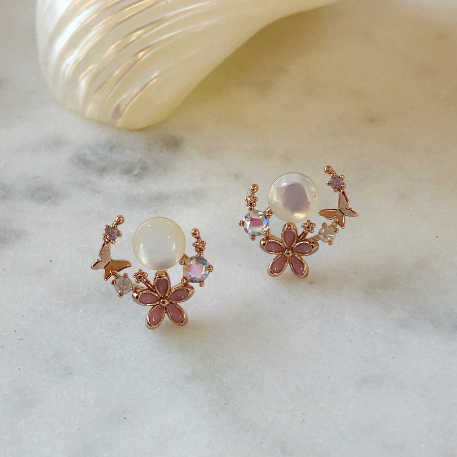 Tiny Butterfly Flower Earrings