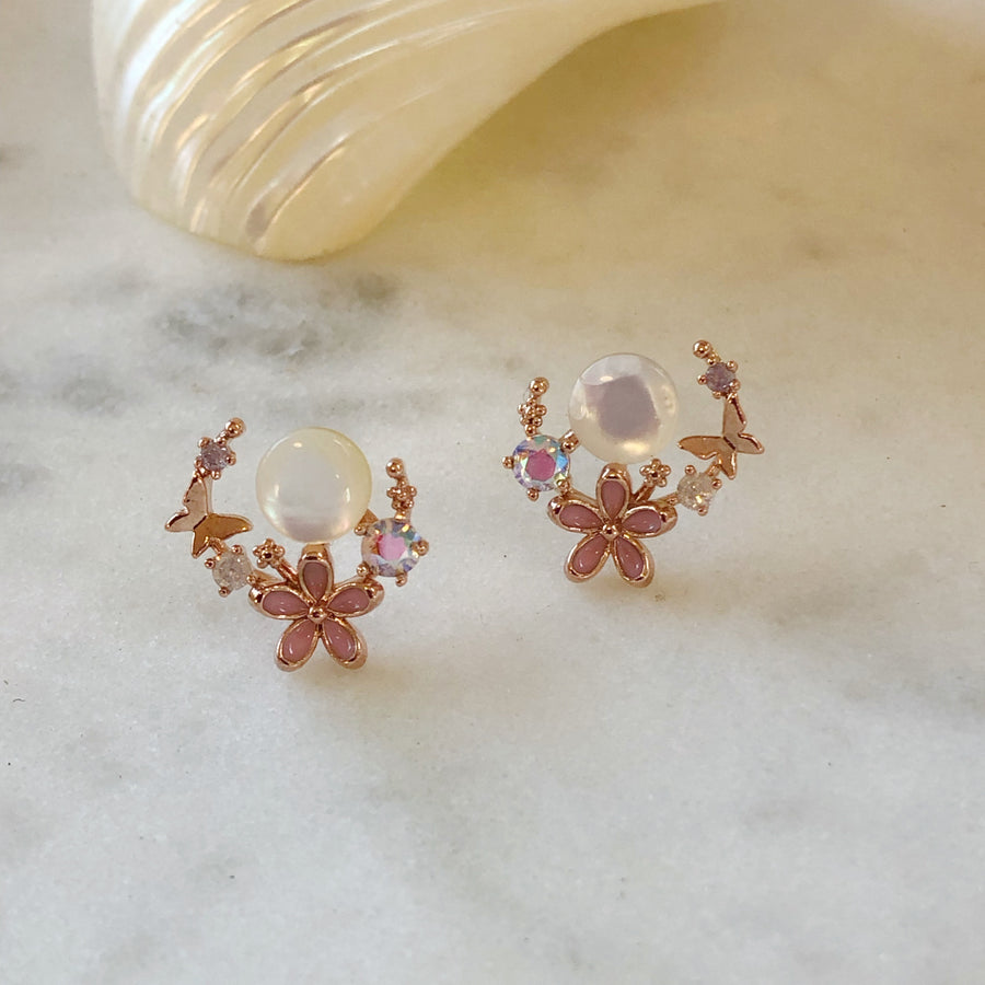 Tiny Butterfly Flower Earrings