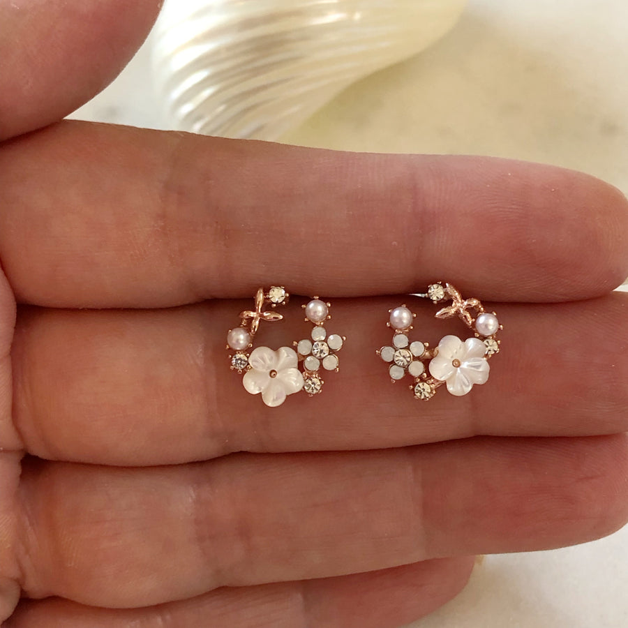 Tiny Rose Gold Flower Earrings