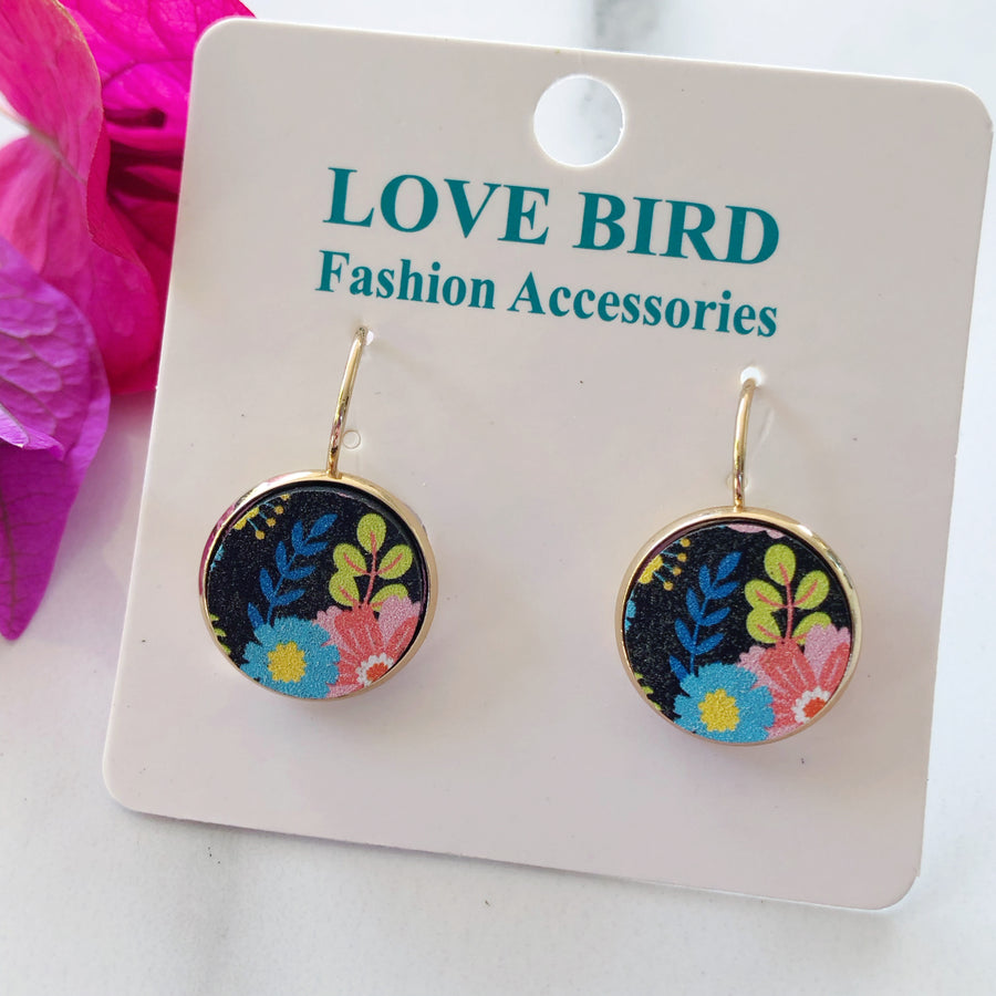 Black Floral Wood Earrings