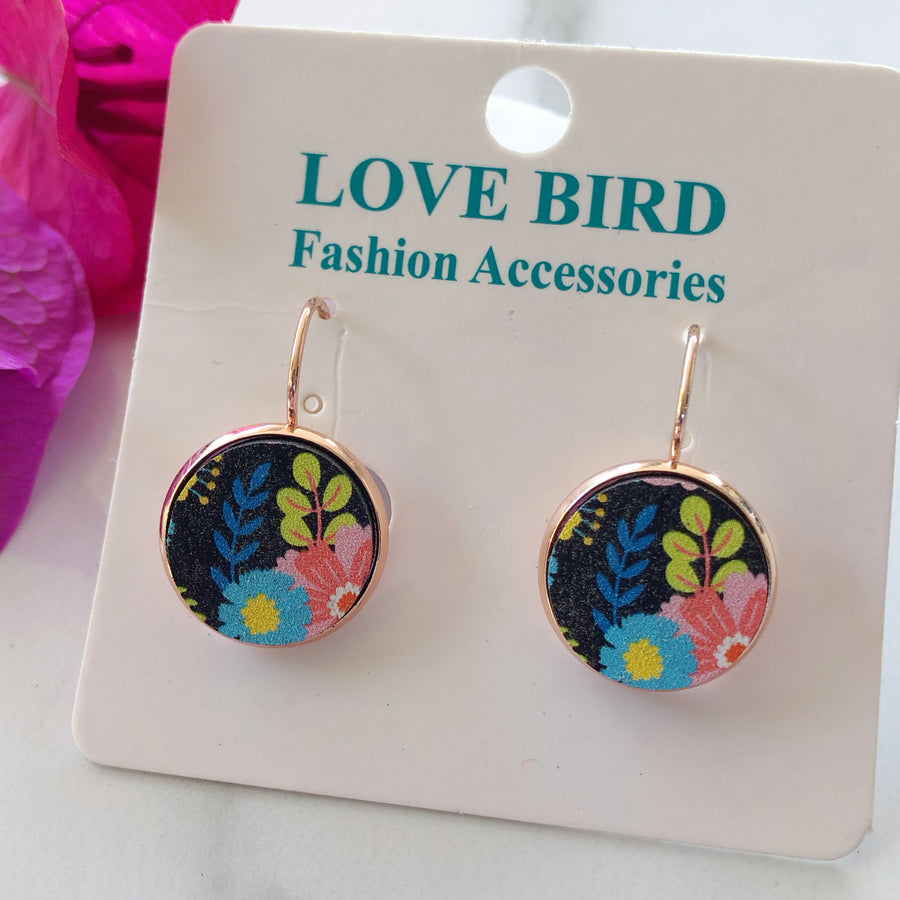 Black Floral Wood Earrings