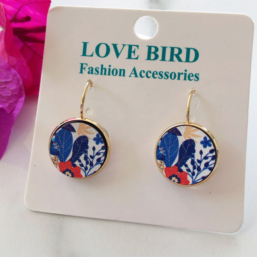 Blue Floral Wood Earrings