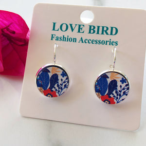 Blue Floral Wood Earrings