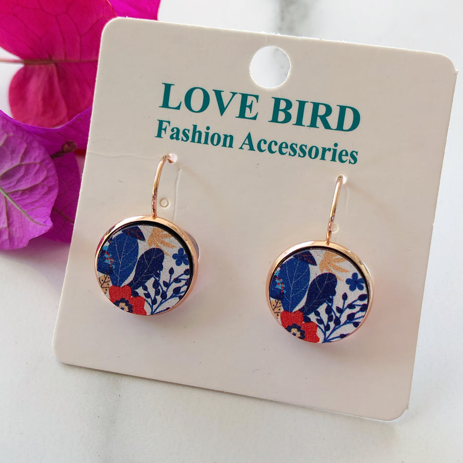 Blue Floral Wood Earrings