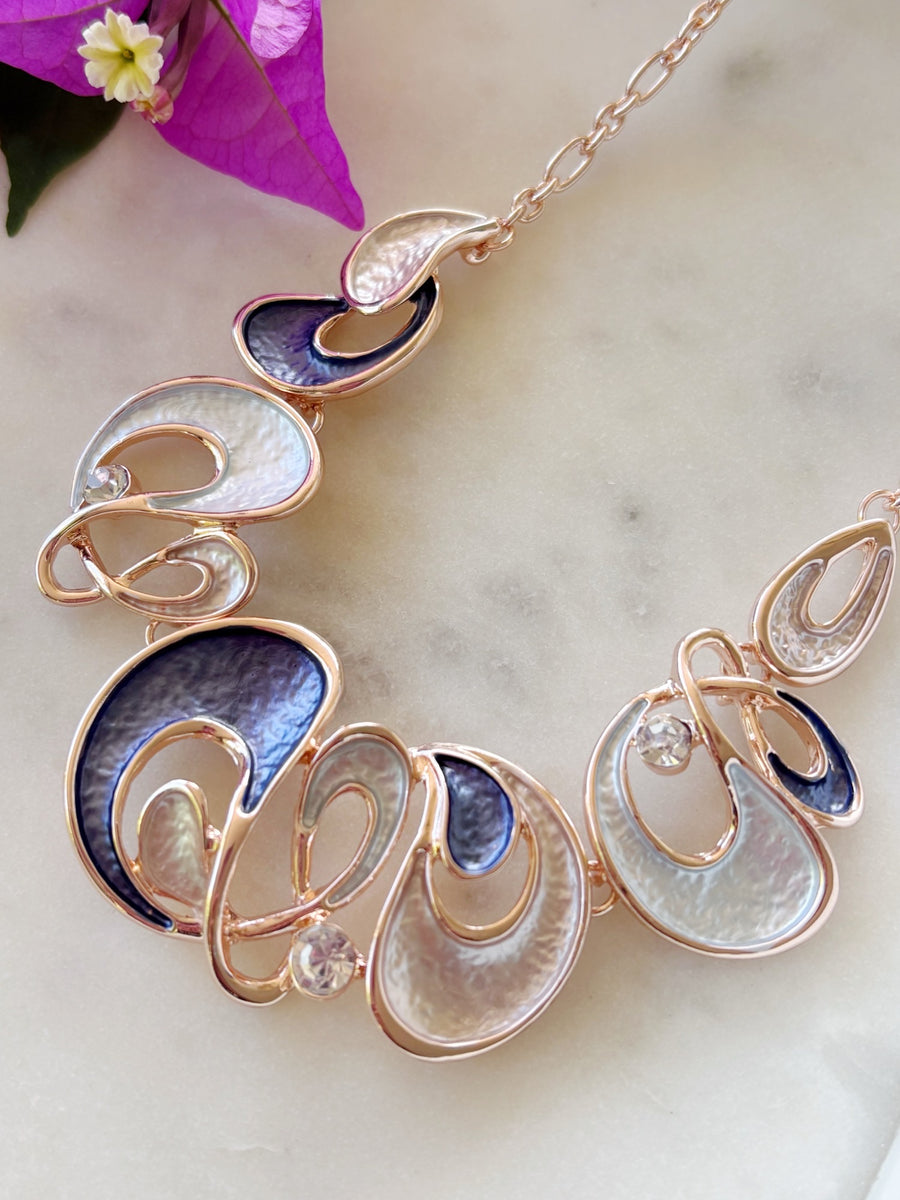 Rose Gold Purple Enamel Necklace