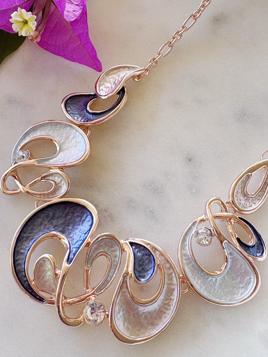 Rose Gold Purple Statement Short Necklace
