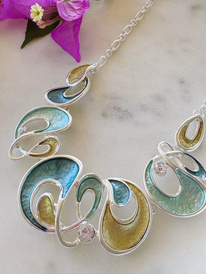 Silver Green Enamel Necklace