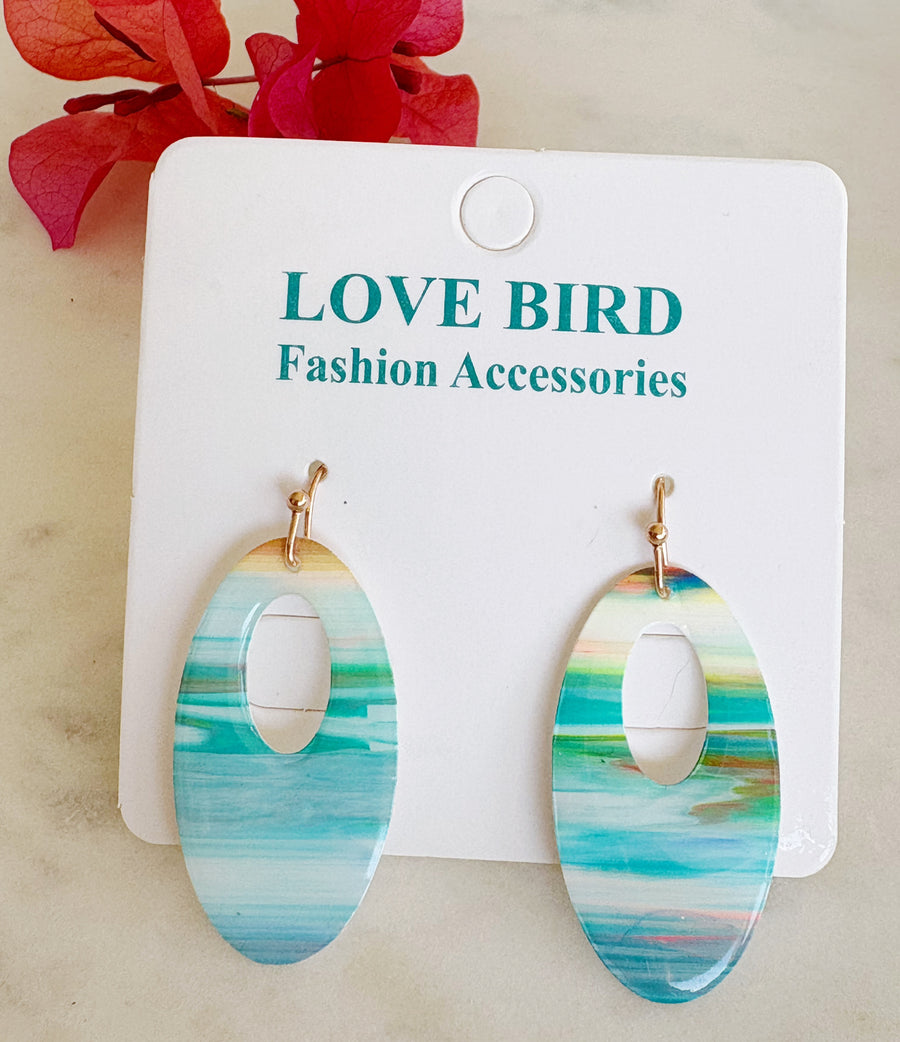 Blue Oval Resin Earrings