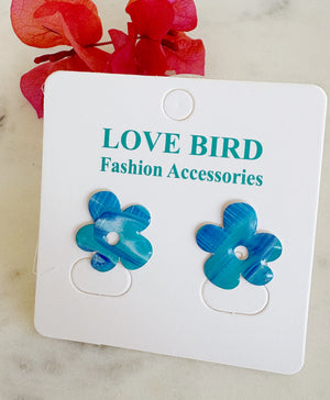 Blue Resin Flower Studs