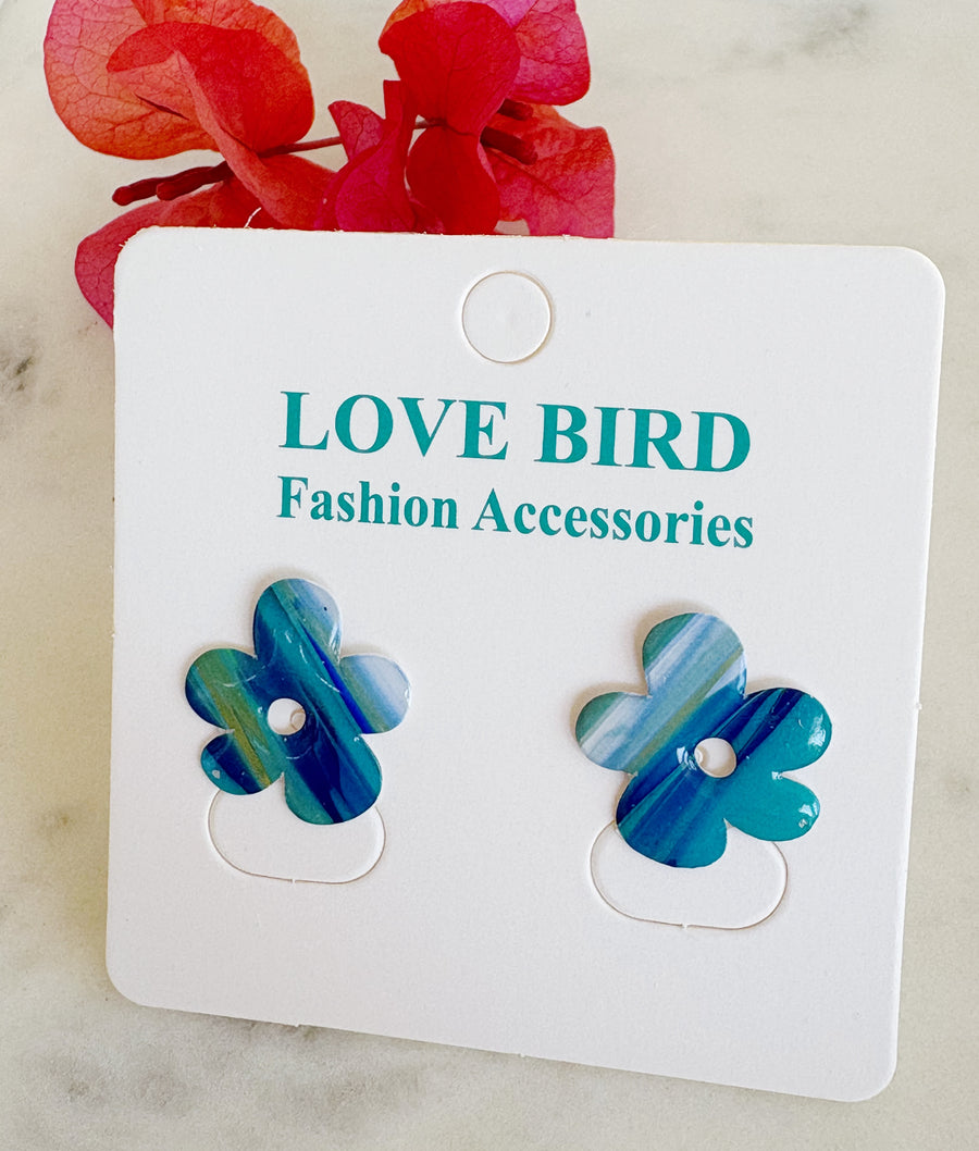 Blue Resin Flower Studs