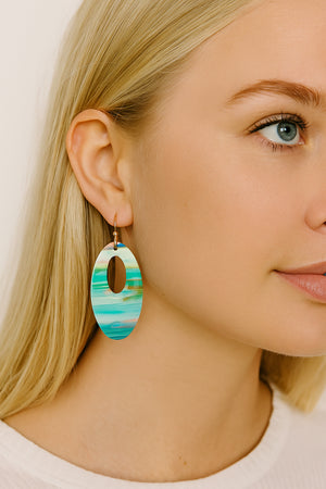 Blue Oval Resin Earrings