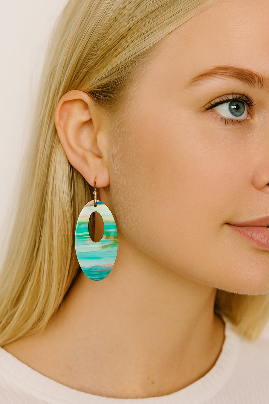 Blue Oval Resin Earrings