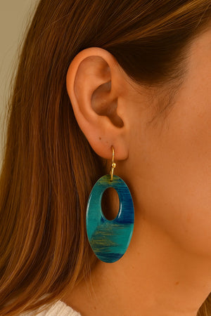 Blue Oval Resin Earrings