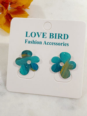 Blue Resin Flower Studs