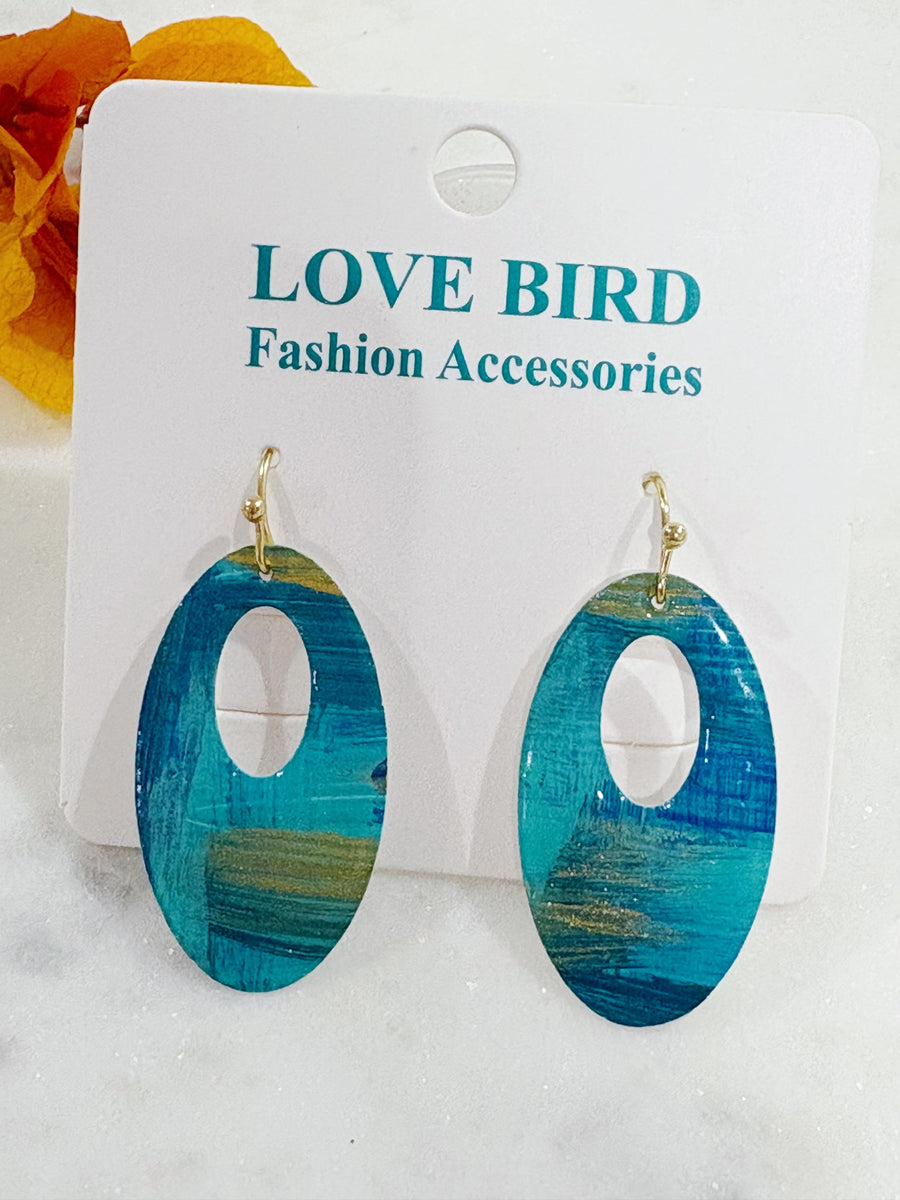 Blue Oval Resin Earrings