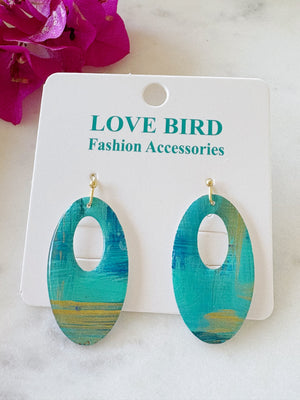 Green Oval Resin Earrings