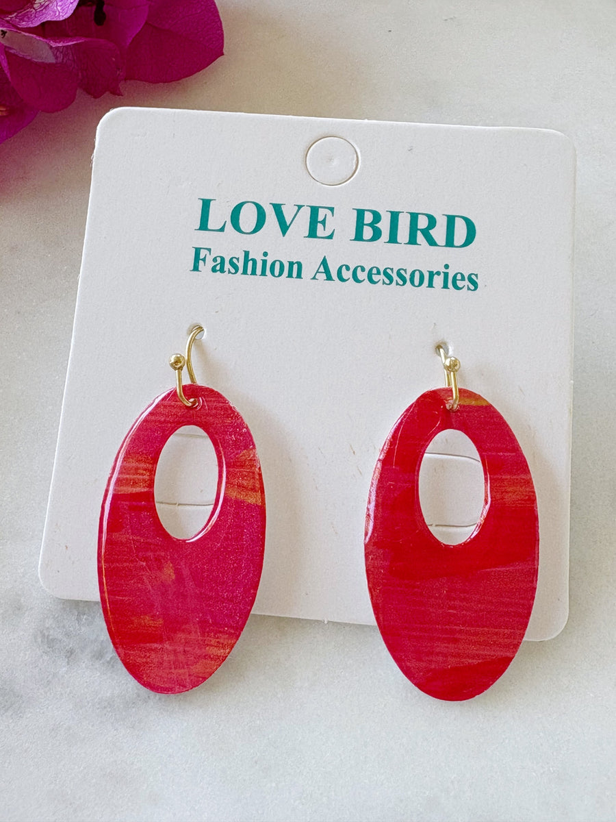 Red Oval Resin Earrings