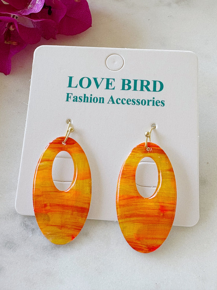 Orange Oval Resin Earrings