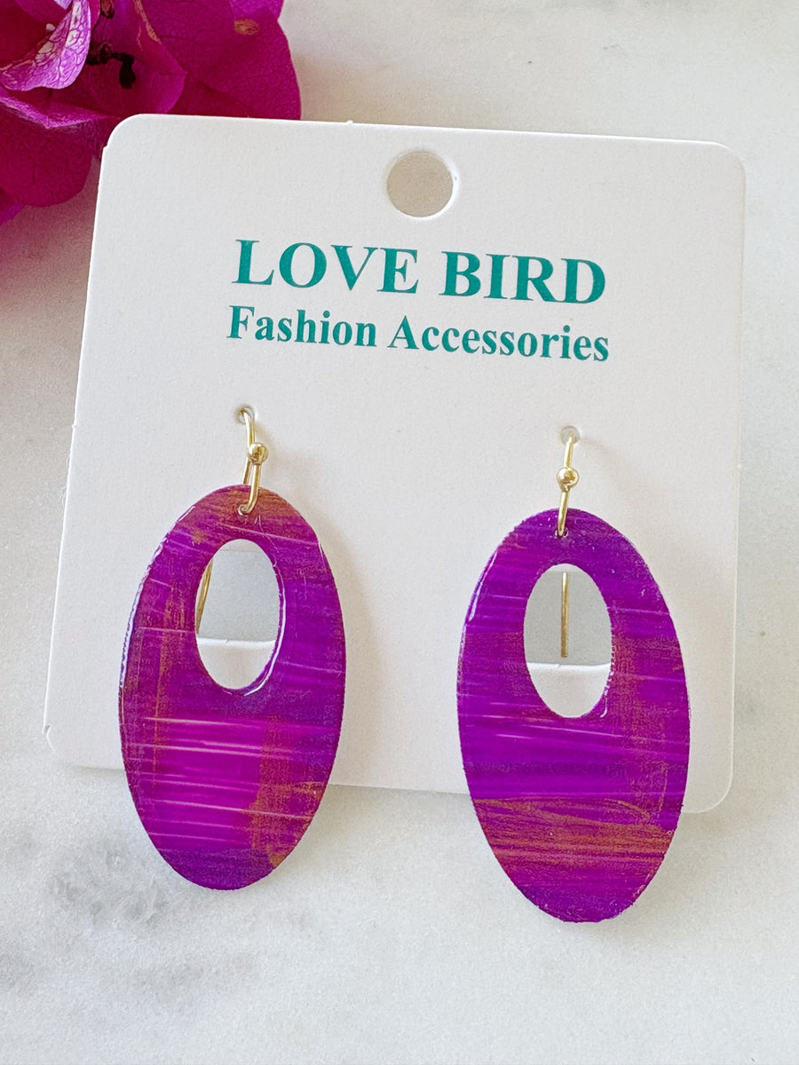 Purple Oval Resin Earrings