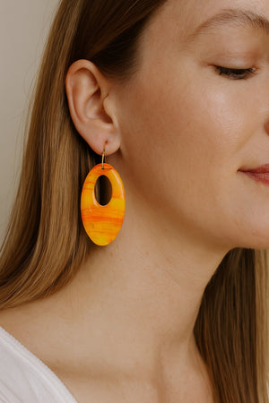 Orange Oval Resin Earrings