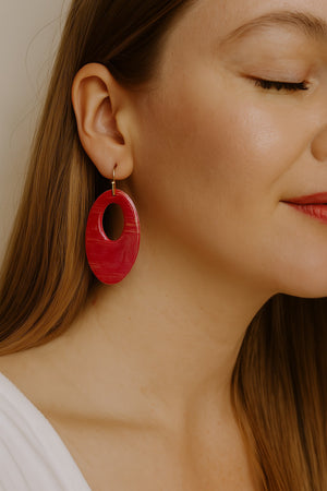 Red Oval Resin Earrings