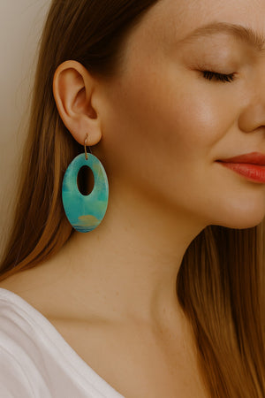 Green Oval Resin Earrings