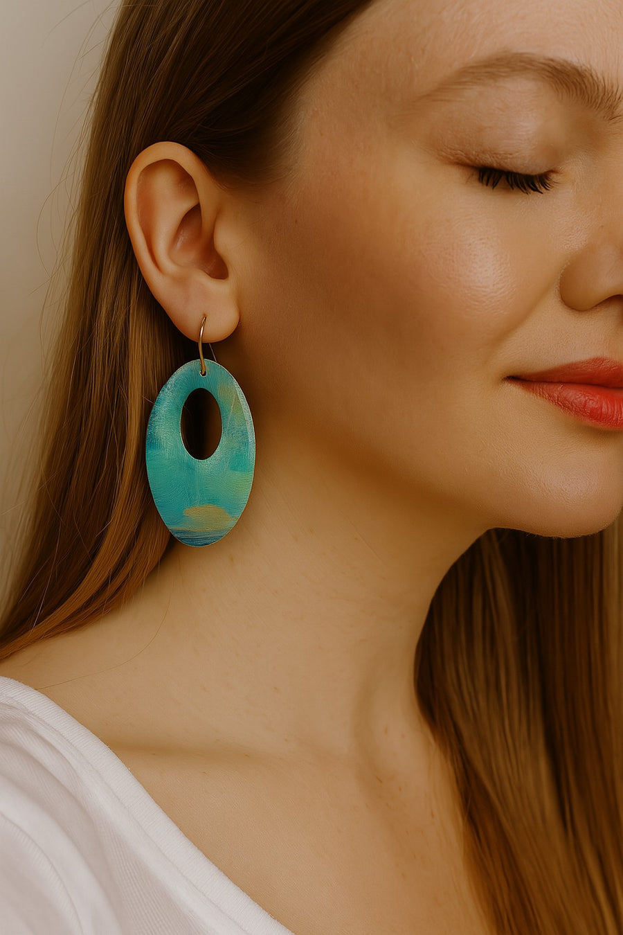 Green Oval Resin Earrings