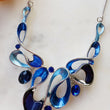 Load image into Gallery viewer, Navy Blue &amp; Silver Statement Enamel Resin Bib Chunky Necklace
