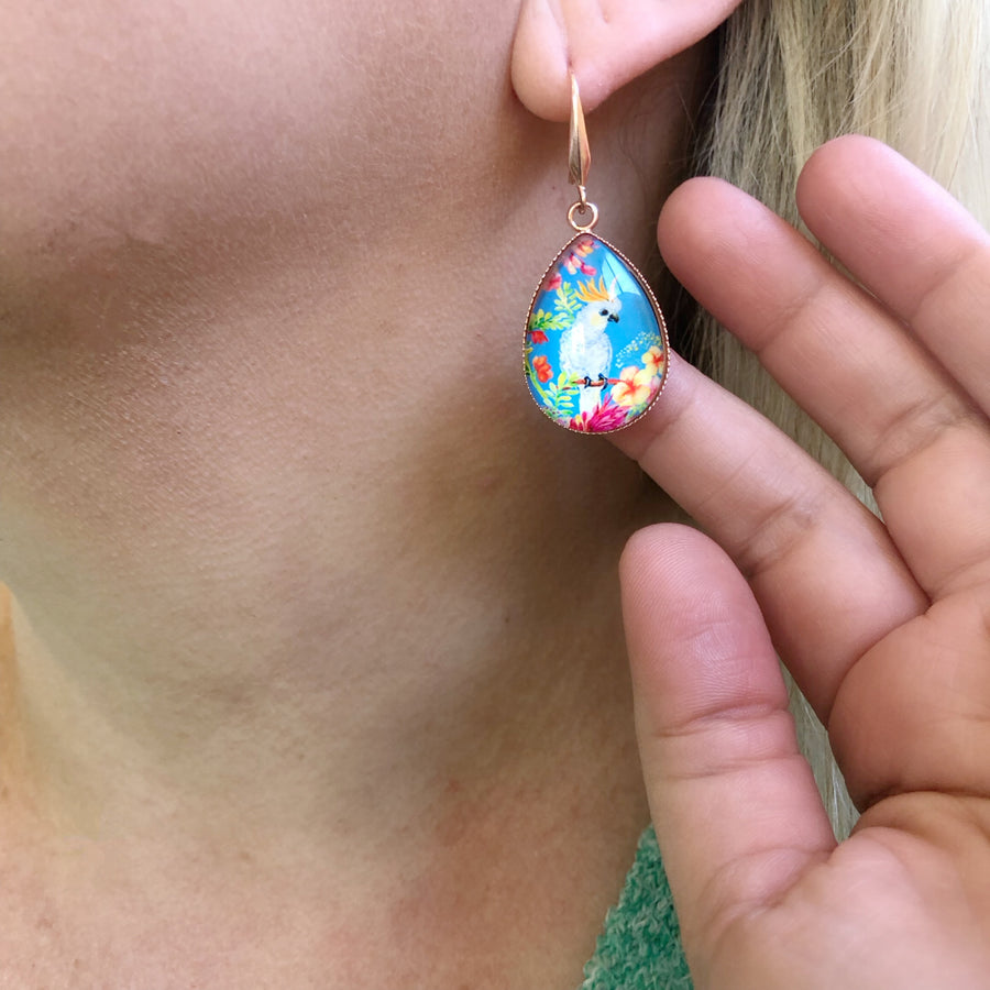 Blue Glass Cockatoo Earrings