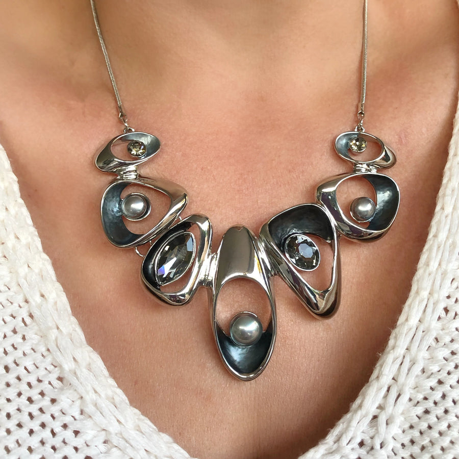 Silver Black Crystal Necklace