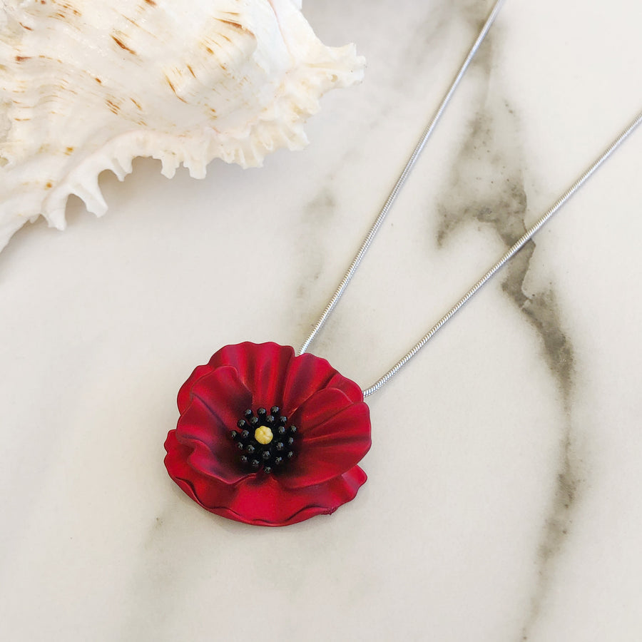 Silver Poppy Pendant Necklace