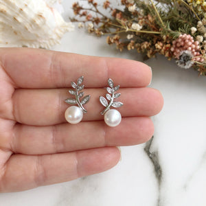 Silver Leaf & Pearl Earrings