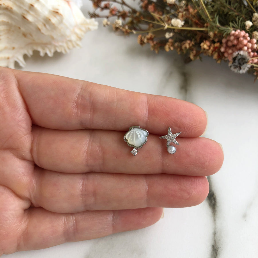 Dainty Clam & Starfish Earrings