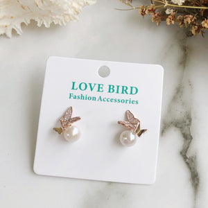 Rose Gold Butterfly Pearl Studs